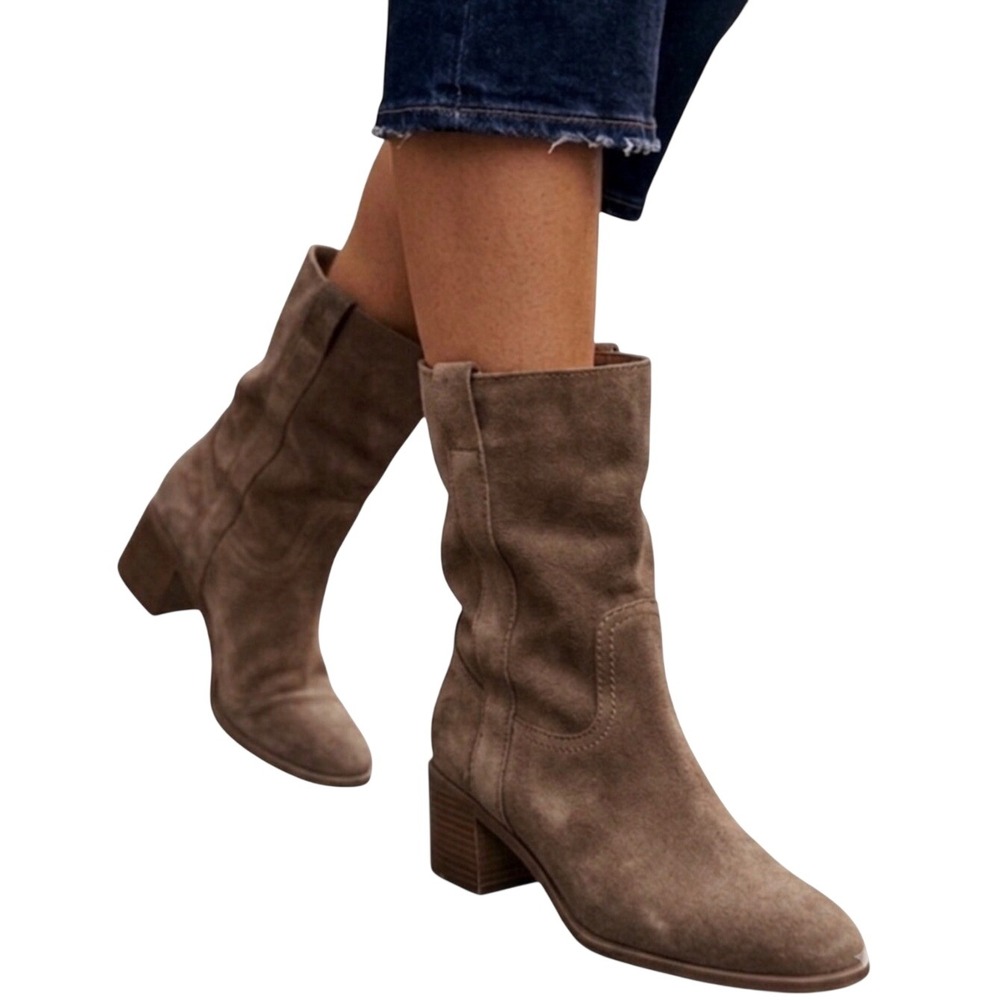 Steve Madden Romney Brown Suede Western Ankle Boots Square Toe Block Heel 6